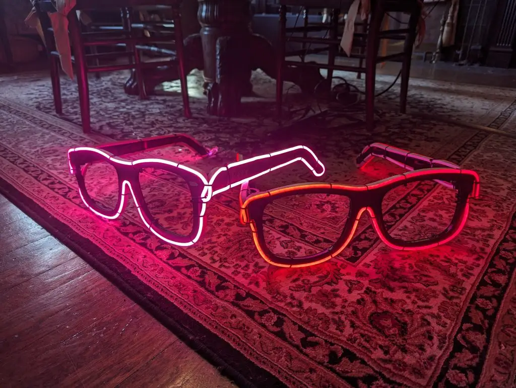 Dippy the Dinosaur pink neon sunglasses by projectile objects from 2022 to 2024.