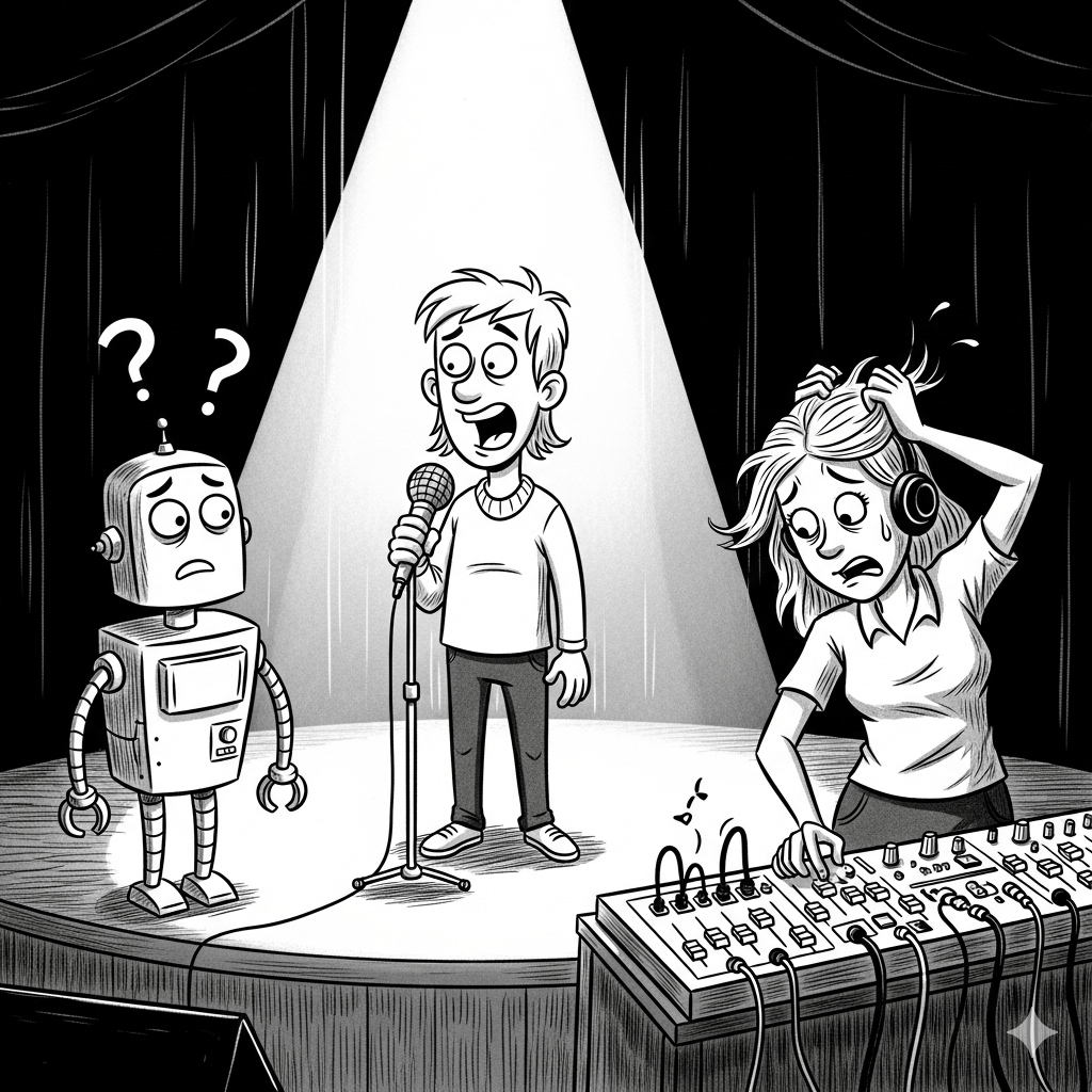 AI Sound Person robot (generated by AI) -- Sorry illustrators ;(
